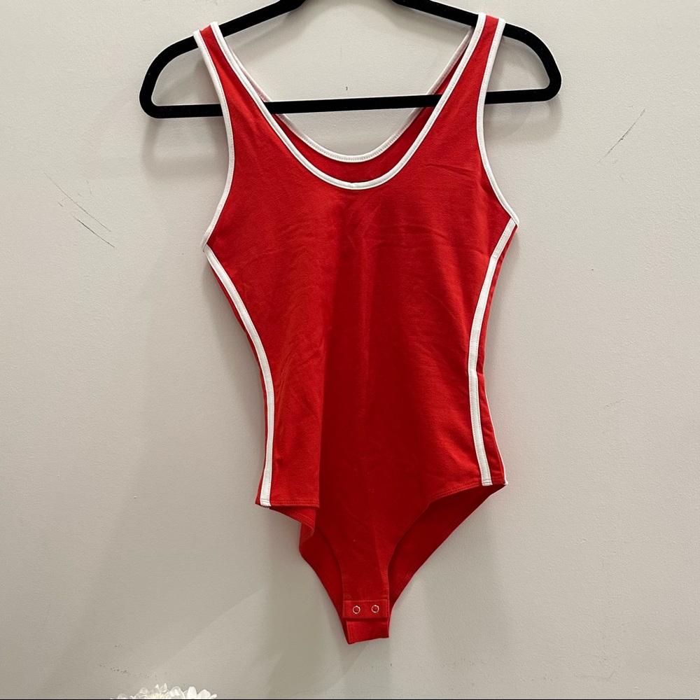 Red and white bodysuit